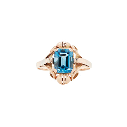 14 Carat Rose Gold and Blue Topaz Dress Ring, Circa 1930s-1940s