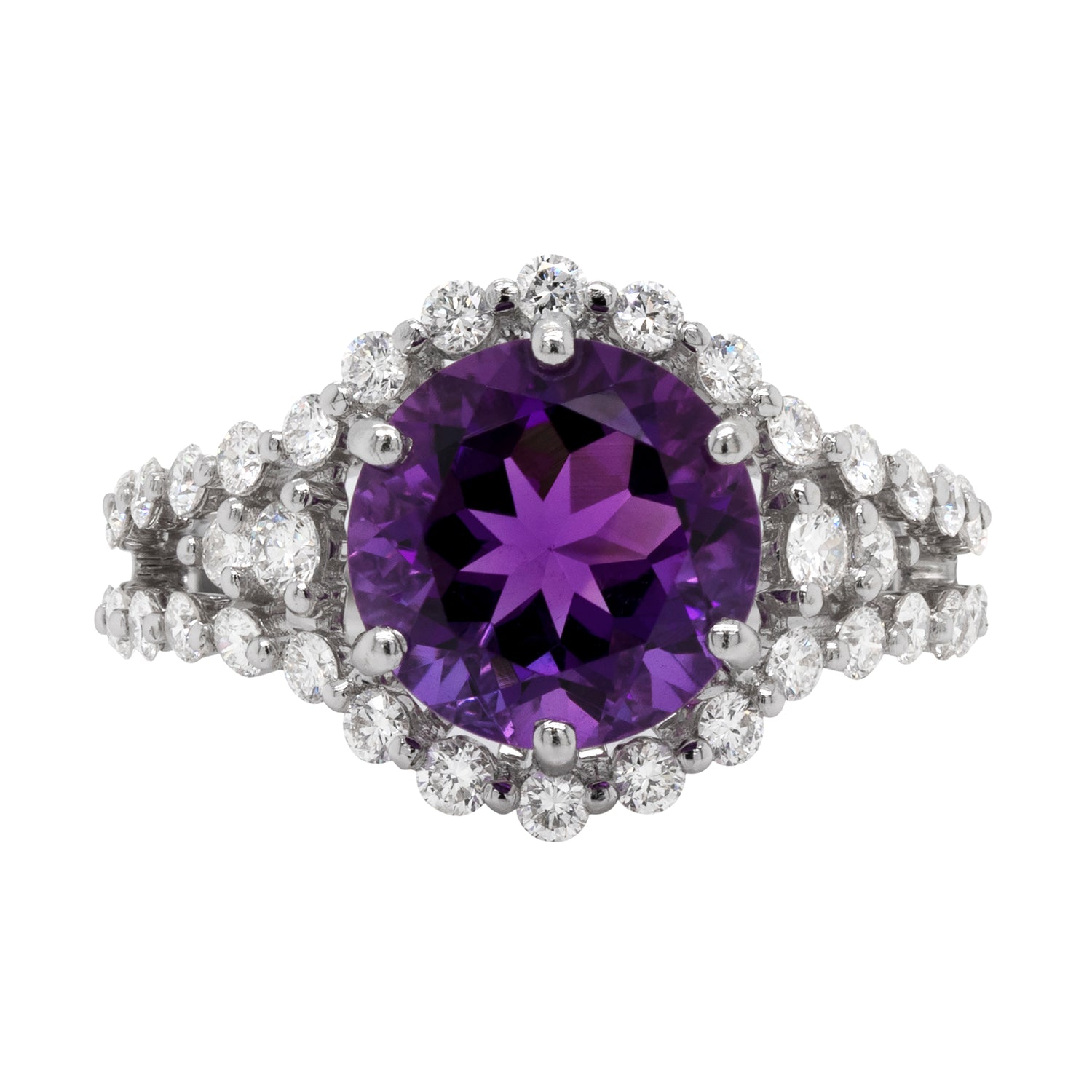 Amethyst and Diamond 18 Carat White Gold Cluster Ring