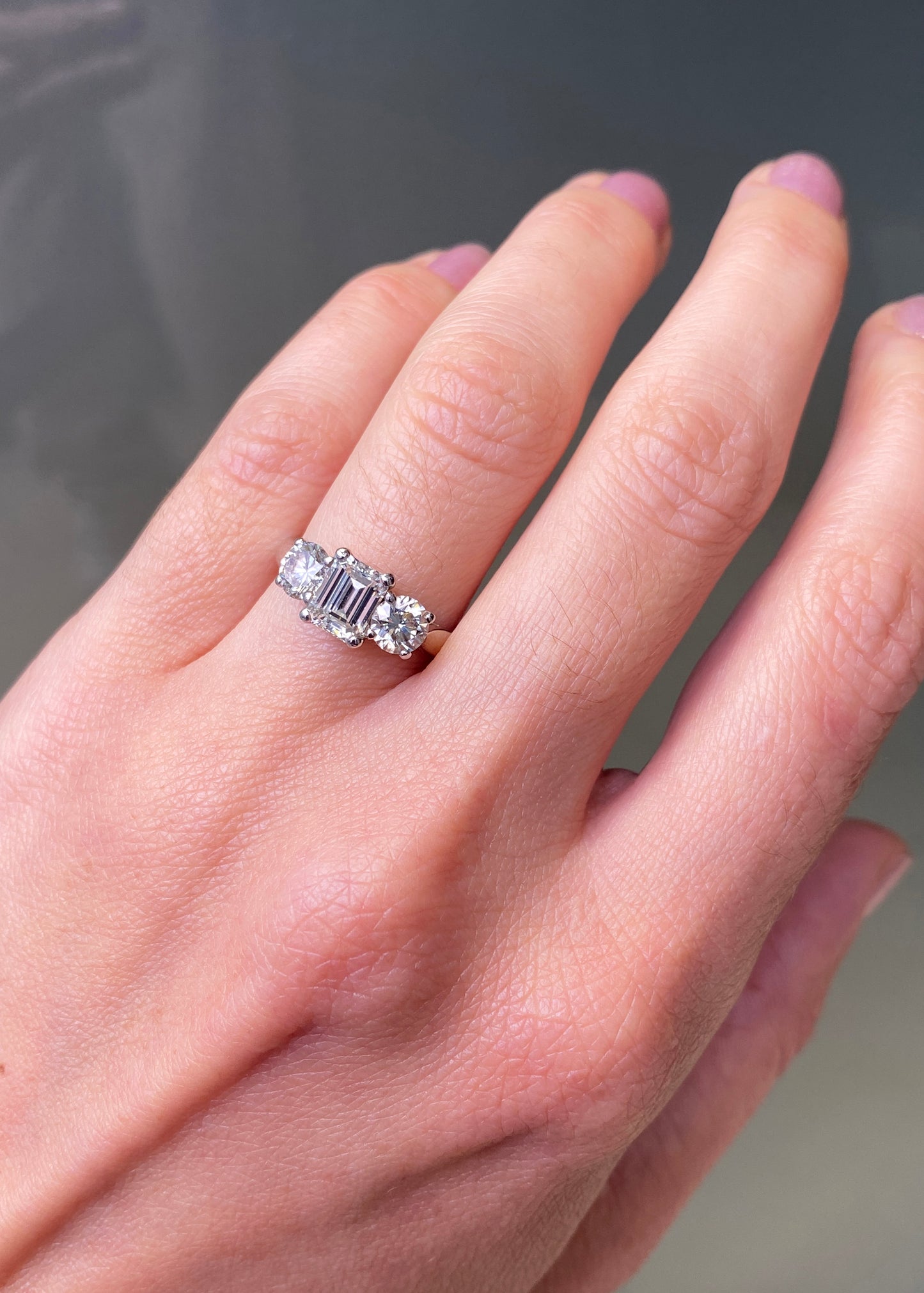2.03 Carat Diamond Three-Stone Platinum Engagement Ring
