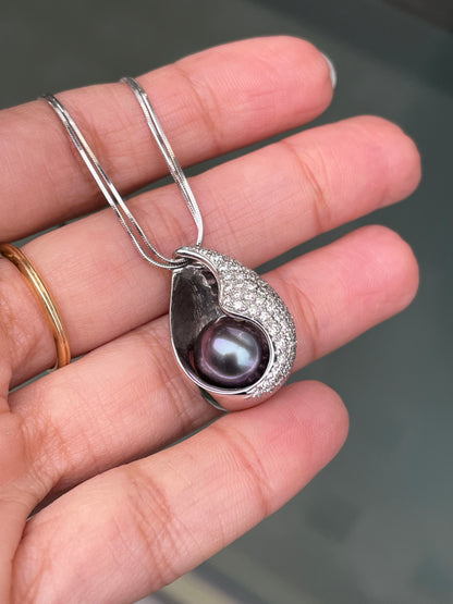 Black Pearl and Diamond 18t White Gold Double-Strand Necklace