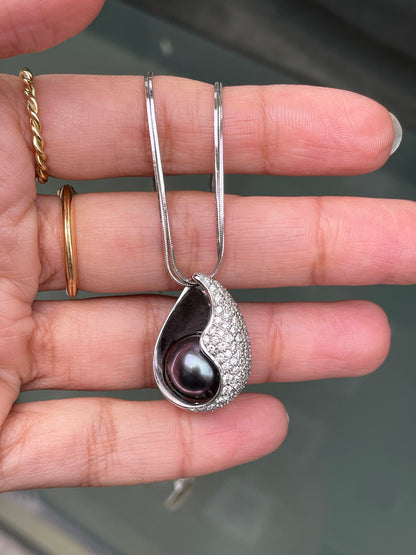 Black Pearl and Diamond 18t White Gold Double-Strand Necklace