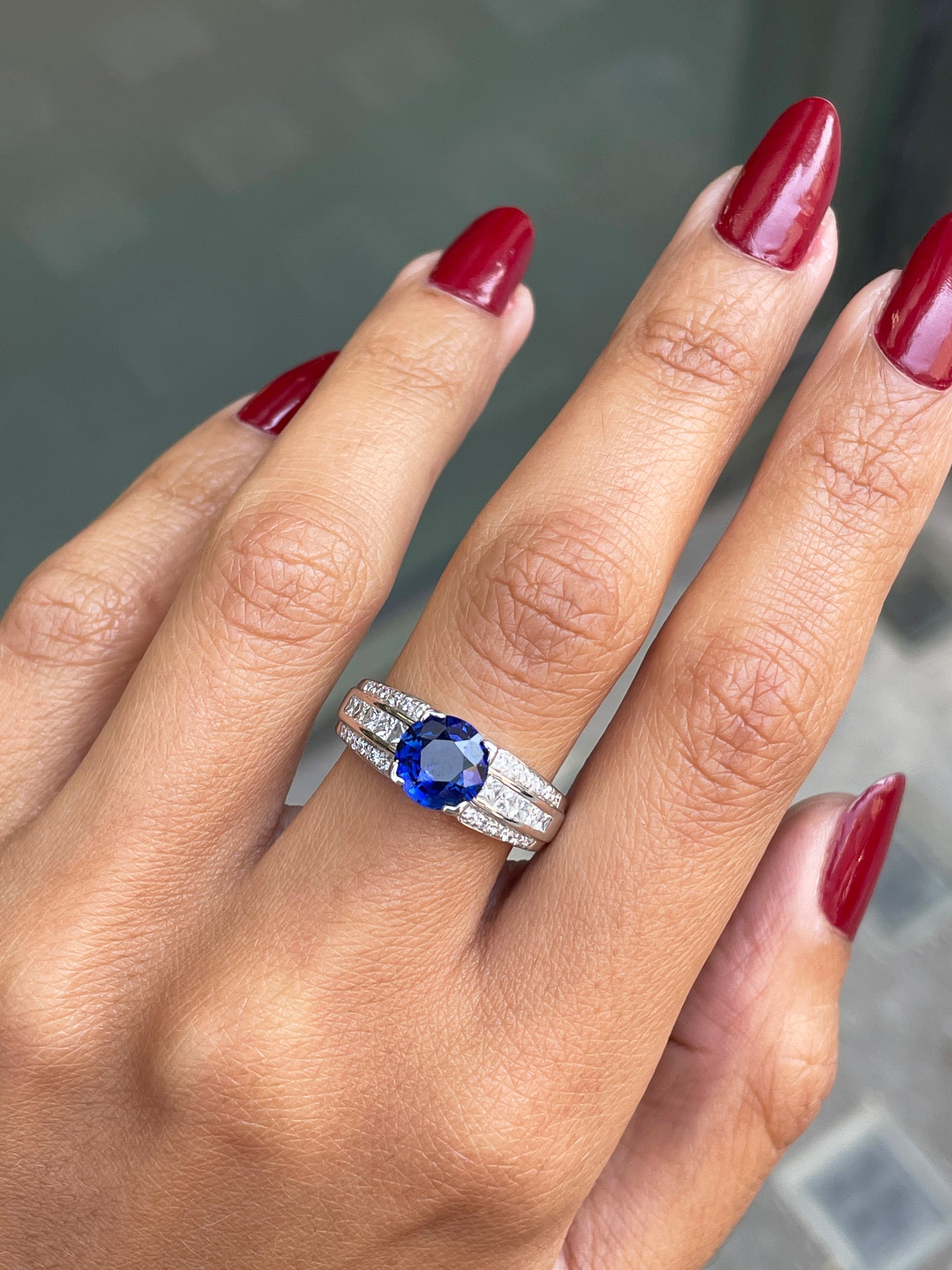1.81 Carat Sapphire and Diamond 18 Carat White Gold Engagement Ring