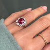 18ct White Gold Ruby and Old Cut Diamond Cluster Engagement Ring