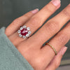 18ct White Gold Ruby and Old Cut Diamond Cluster Engagement Ring