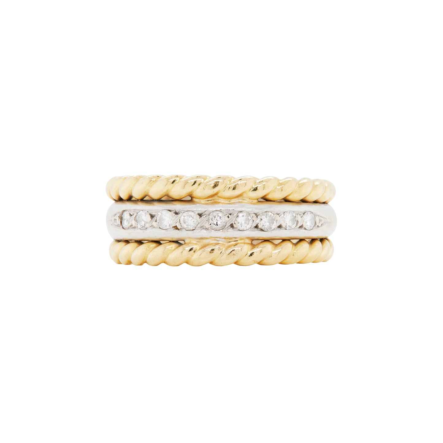 Diamond 18 Carat Yellow and White Gold Rope Wide Band Ring