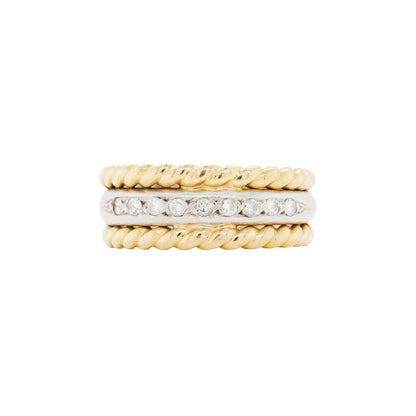 Diamond 18 Carat Yellow and White Gold Rope Wide Band Ring