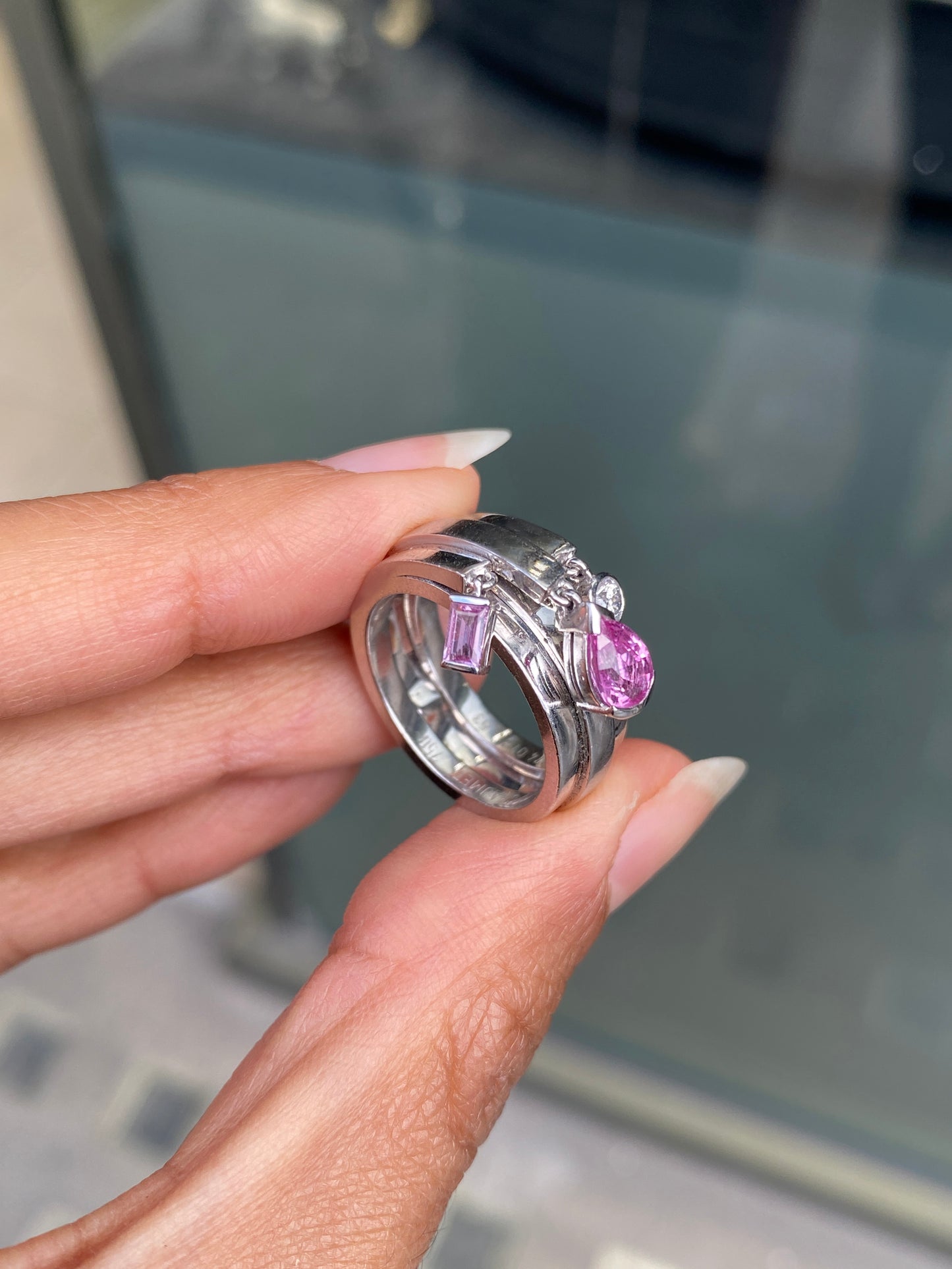 Chaumet Pink Sapphire and Diamond 18 Carat Gold Charm Ring