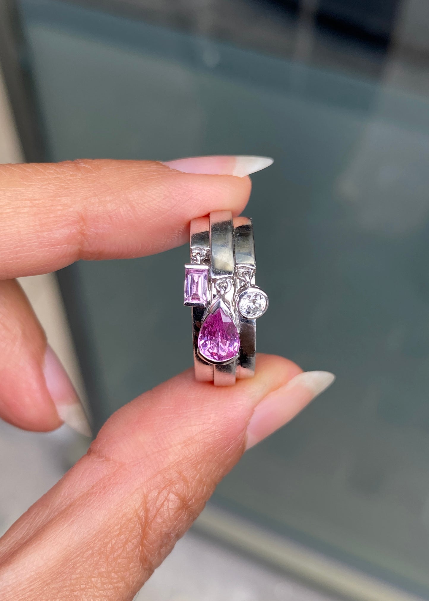 Chaumet Pink Sapphire and Diamond 18 Carat Gold Charm Ring