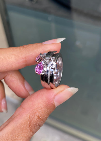Chaumet Pink Sapphire and Diamond 18 Carat Gold Charm Ring