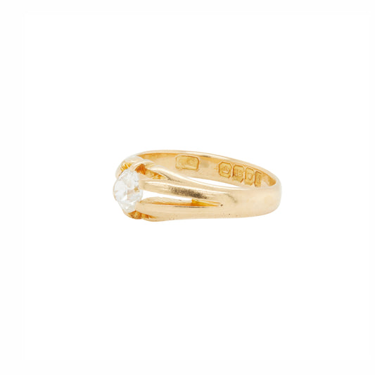 Antique Old Mine Cut Diamond & 18K Yellow Gold Solitaire Gents Ring, London 1904
