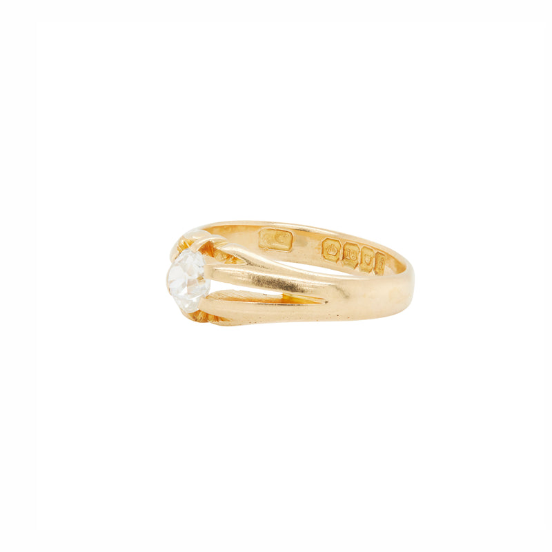 Antique Old Mine Cut Diamond & 18K Yellow Gold Solitaire Gents Ring, London 1904