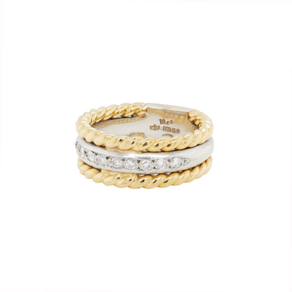 Diamond 18 Carat Yellow and White Gold Rope Wide Band Ring