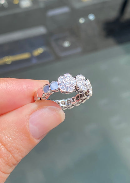 Triple Daisy Diamond Cluster 18 Carat White Gold Flexy Band Dress Ring