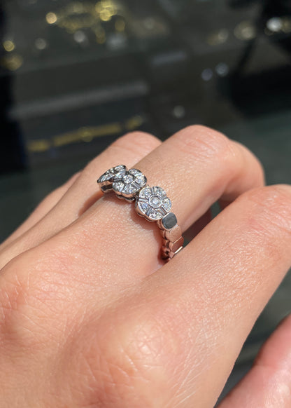 Triple Daisy Diamond Cluster 18 Carat White Gold Flexy Band Dress Ring