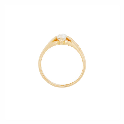 Antique Old Mine Cut Diamond & 18K Yellow Gold Solitaire Gents Ring, London 1904
