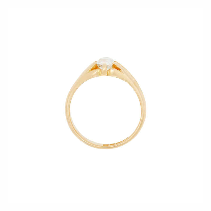 Antique Old Mine Cut Diamond & 18K Yellow Gold Solitaire Gents Ring, London 1904