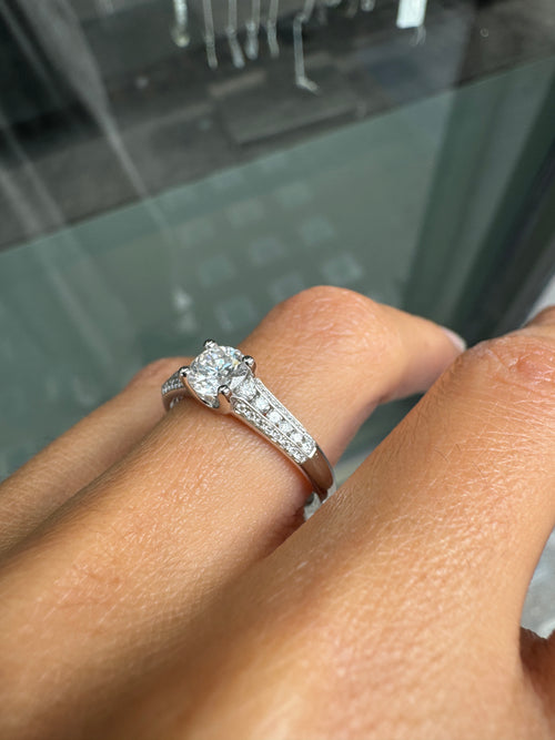 0.57ct F VS2 Round Brilliant Cut Diamond 18 Carat White Gold Engagement Ring