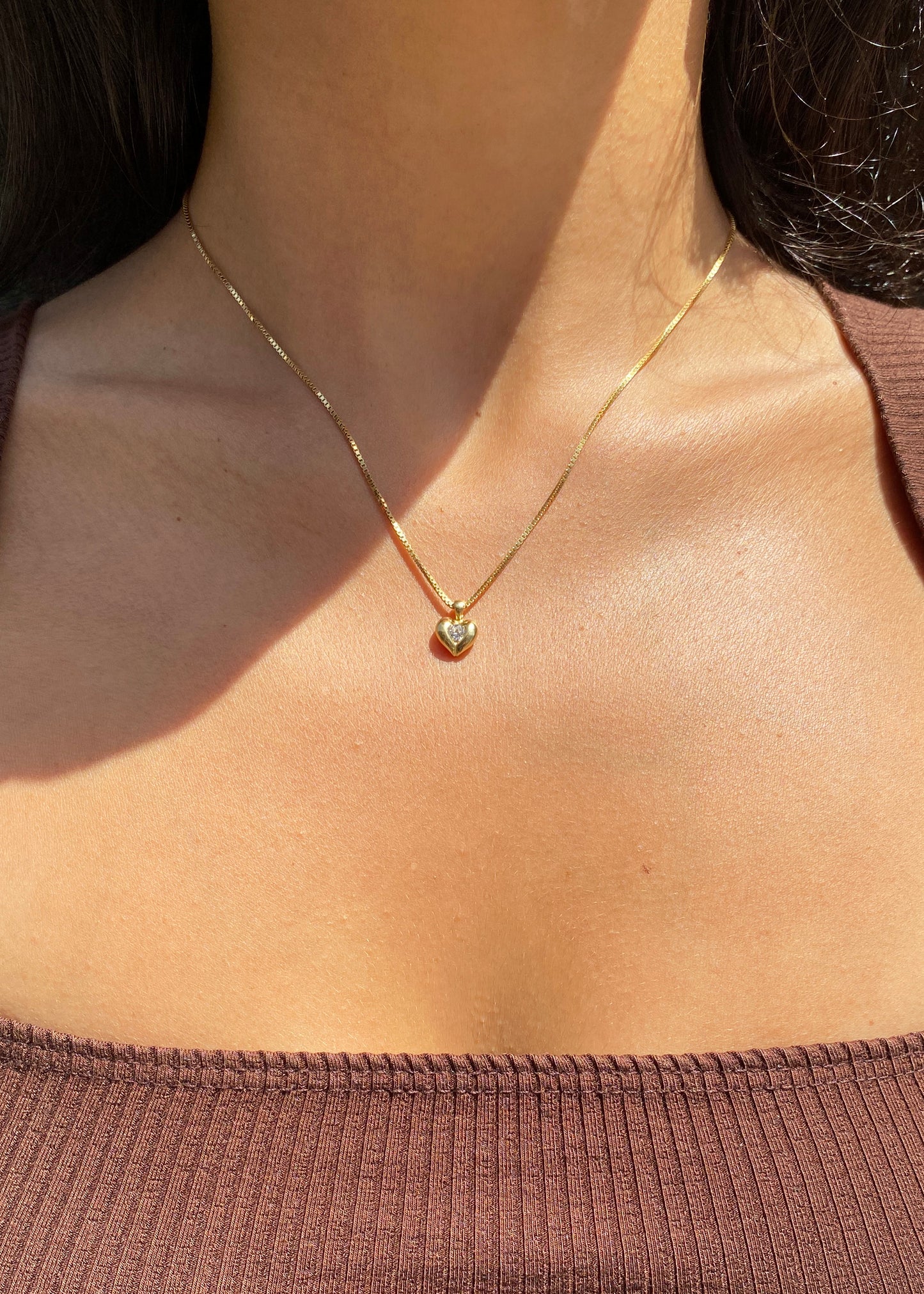 Round Brilliant Cut Diamond and 18 Carat Yellow Gold Heart Pendant Necklace