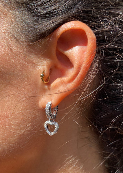 Diamond and 18 Carat White Gold Day and Night Heart Drop Dangle Earrings