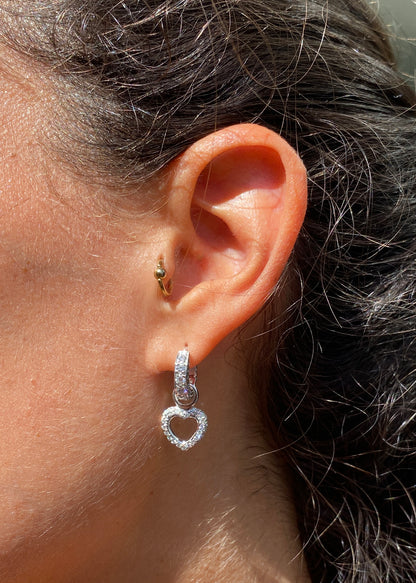 Diamond and 18 Carat White Gold Day and Night Heart Drop Dangle Earrings