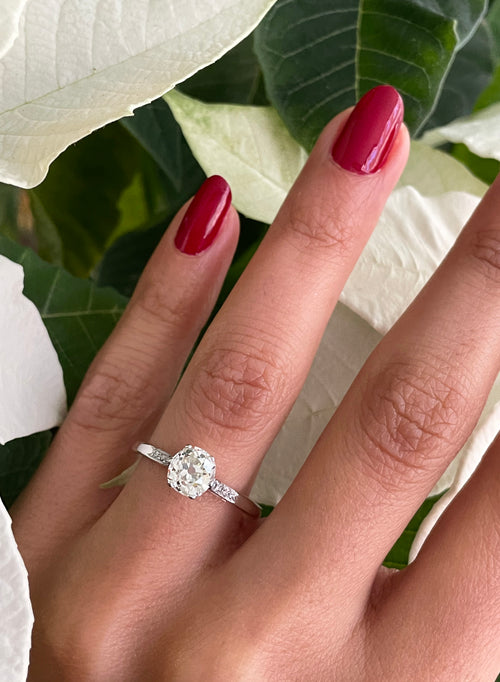 1.07 Carat Old Mine Cut Diamond Platinum Engagement Ring