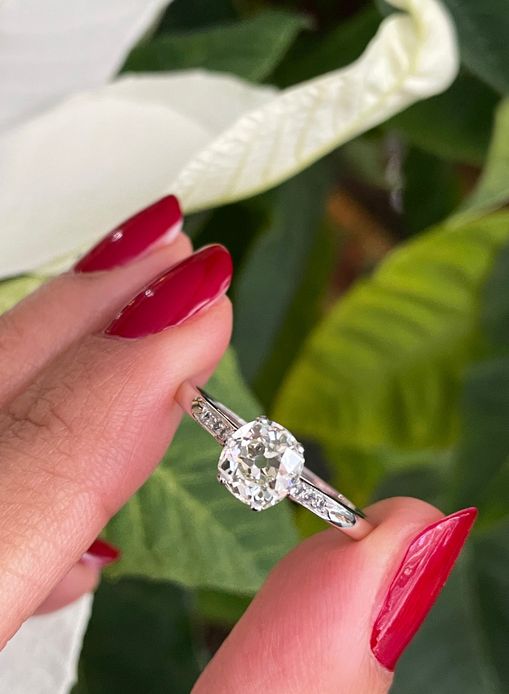 1.07 Carat Old Mine Cut Diamond Platinum Engagement Ring - Tobi Gem Setting