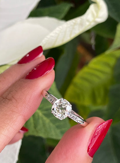1.07 Carat Old Mine Cut Diamond Platinum Engagement Ring - Tobi Gem Setting