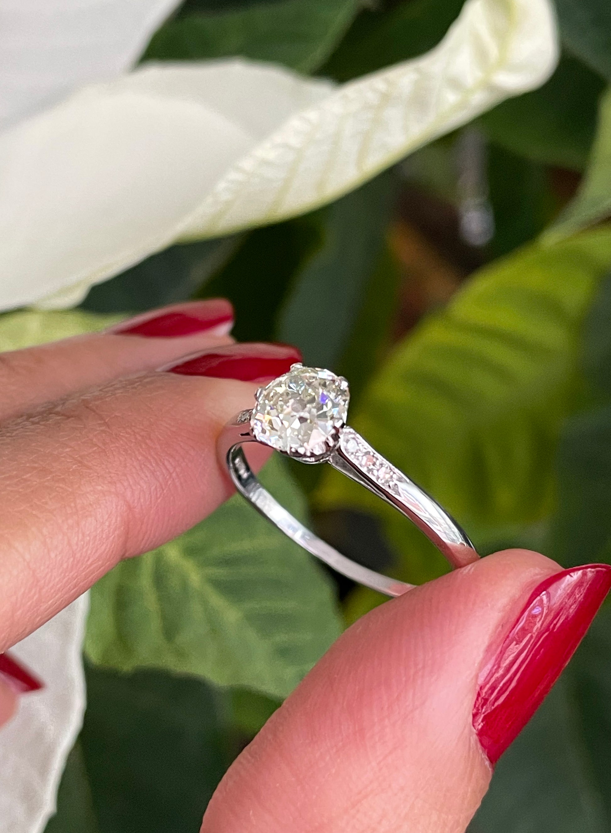 1.07 Carat Old Mine Cut Diamond Platinum Engagement Ring - Tobi Gem Setting