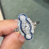 Sapphire and Diamond Art Deco Style Navette Platinum Dress Ring