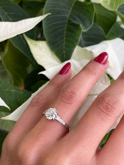 Antique 1.15 Carat Old Cut Diamond Platinum Engagement Ring, Circa 1920s