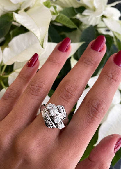 Vintage Diamond 18 Carat White Gold Crossover Dress Ring