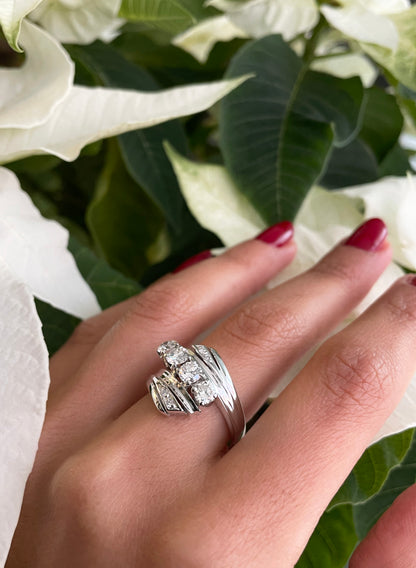 Vintage Diamond 18 Carat White Gold Crossover Dress Ring