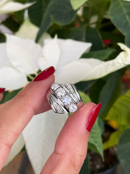 Vintage Diamond 18 Carat White Gold Crossover Dress Ring