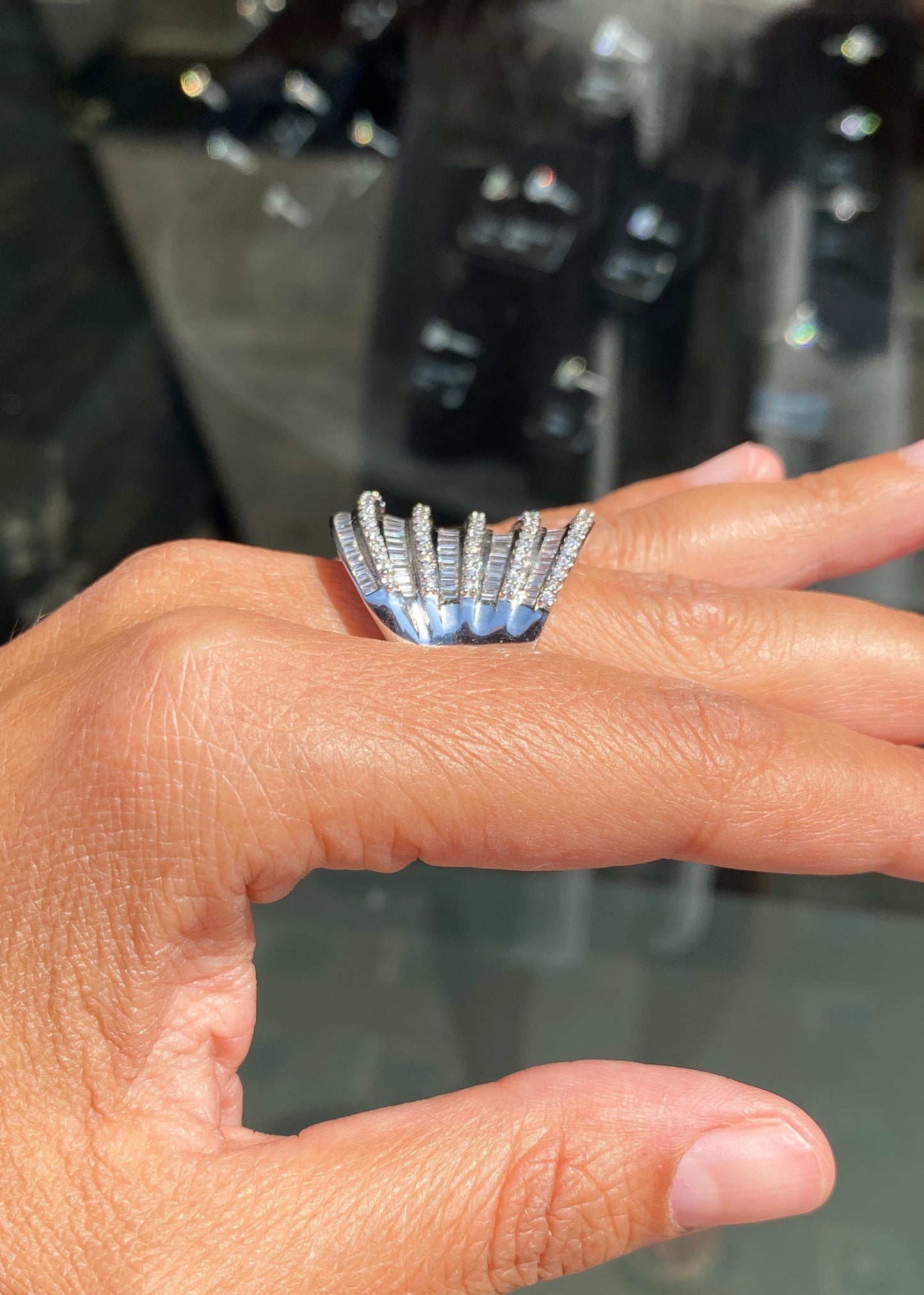 2.77ct Mixed Cut Diamond 18 Carat White Gold Chunky Wide Cocktail Ring