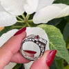 0.83 Carat Old European Cut Diamond and Ruby Platinum Engagement Ring, Circa 1950s