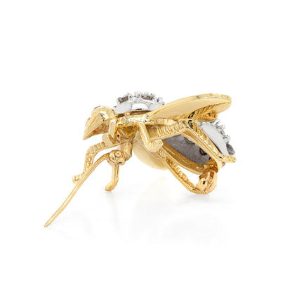 Diamond and Ruby 14 Carat White and Yellow Gold Bee Brooch