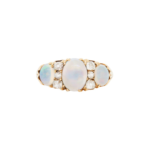 Antique Opal and Old mine cut diamond 18ct Yellow Gold Ring