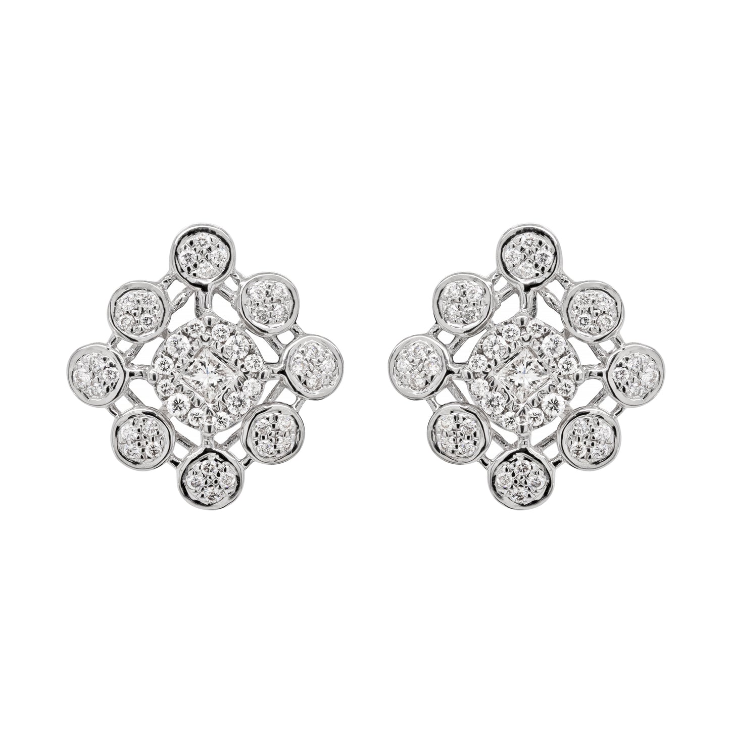 Diamond 18 Carat White Gold Cluster Stud Earrings