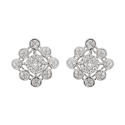 Diamond 18 Carat White Gold Cluster Stud Earrings