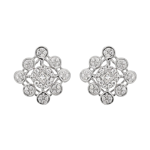Diamond 18 Carat White Gold Cluster Stud Earrings