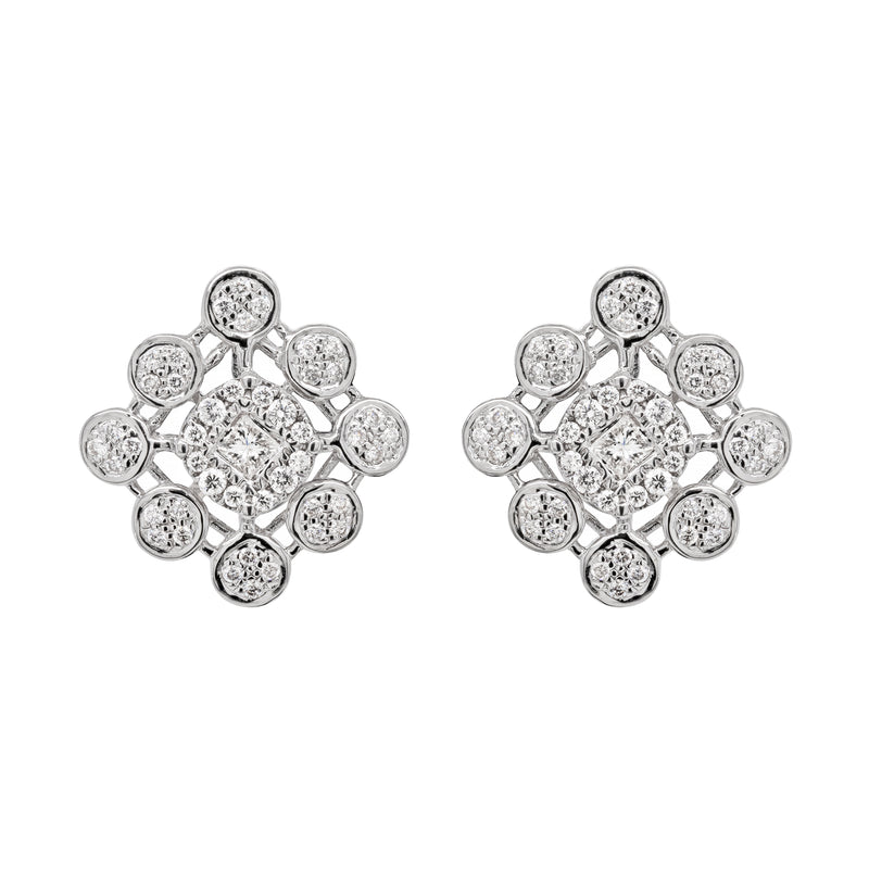 Diamond 18 Carat White Gold Cluster Stud Earrings