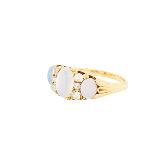 Antique Opal and Old mine cut diamond 18ct Yellow Gold Ring