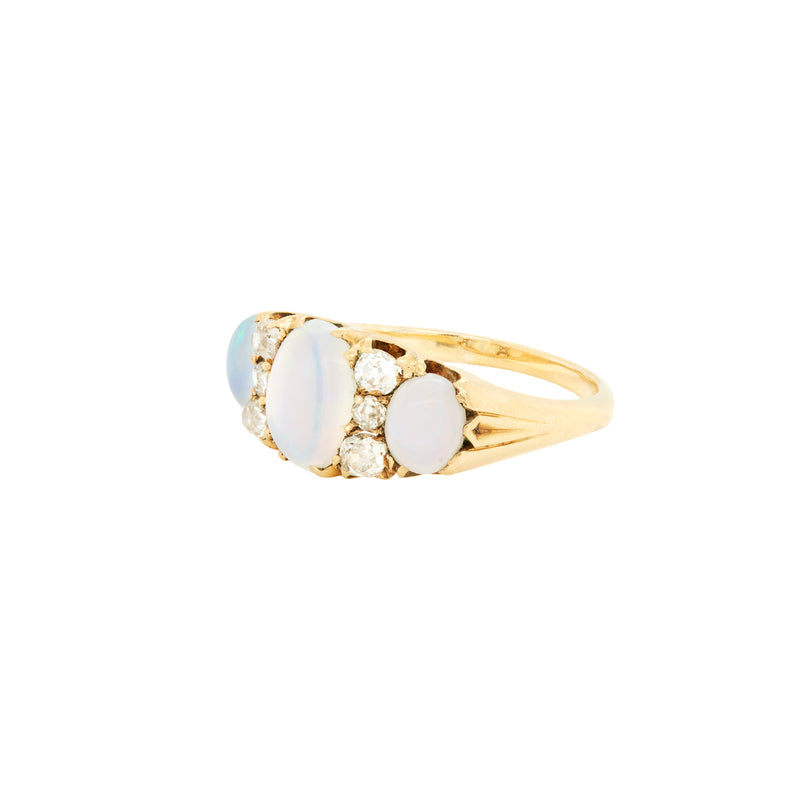Antique Opal and Old mine cut diamond 18ct Yellow Gold Ring