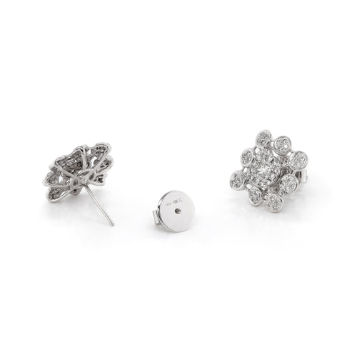 Diamond 18 Carat White Gold Cluster Stud Earrings