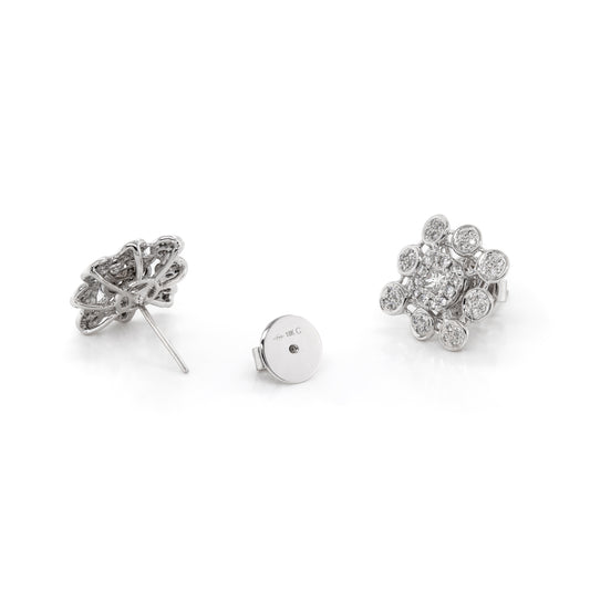 Diamond 18 Carat White Gold Cluster Stud Earrings