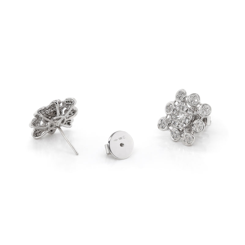 Diamond 18 Carat White Gold Cluster Stud Earrings