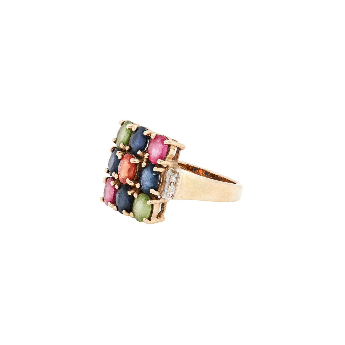 Multi-Coloured Sapphire and Diamond Cluster Cocktail Ring in 9 Carat Yellow Gold