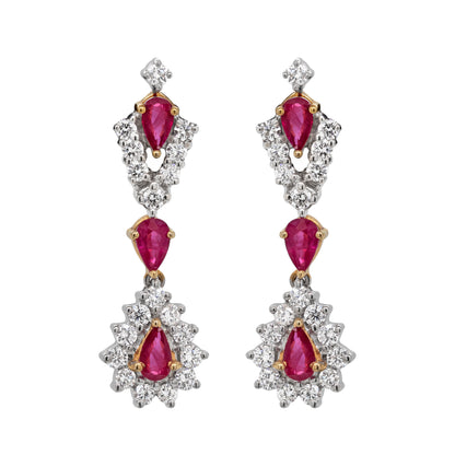 Ruby and Diamond 18 Carat Gold Drop Earrings