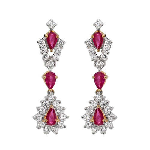 Ruby and Diamond 18 Carat Gold Drop Earrings