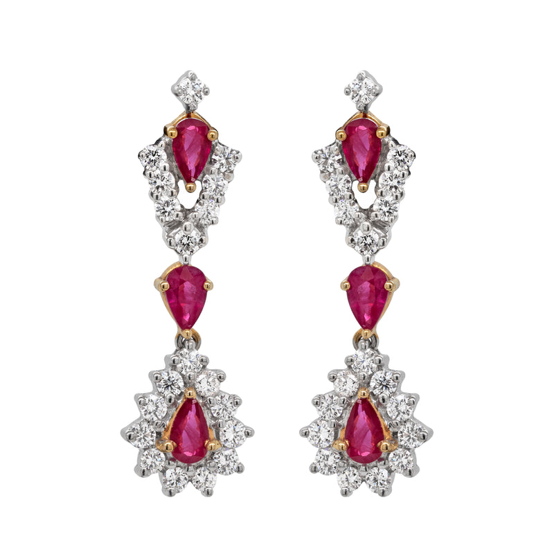 Ruby and Diamond 18 Carat Gold Drop Earrings